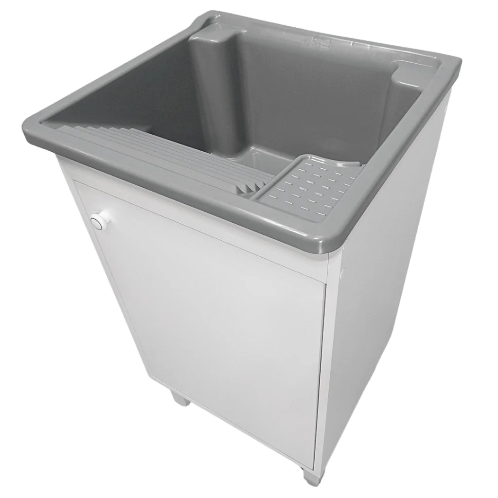 Tanque de Lavar Roupas Lavanderia 26L  Gabinete Armário MDF 46cm 1 Porta + Sifão Entregue Montado