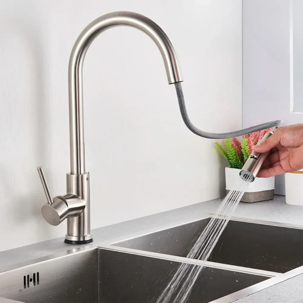 Torneira Para Pia Cozinha Bancada Gourmet Monocomando Escovada Acabamento Aço Inox 304 Cor Prateado Escovado Winda Prateado