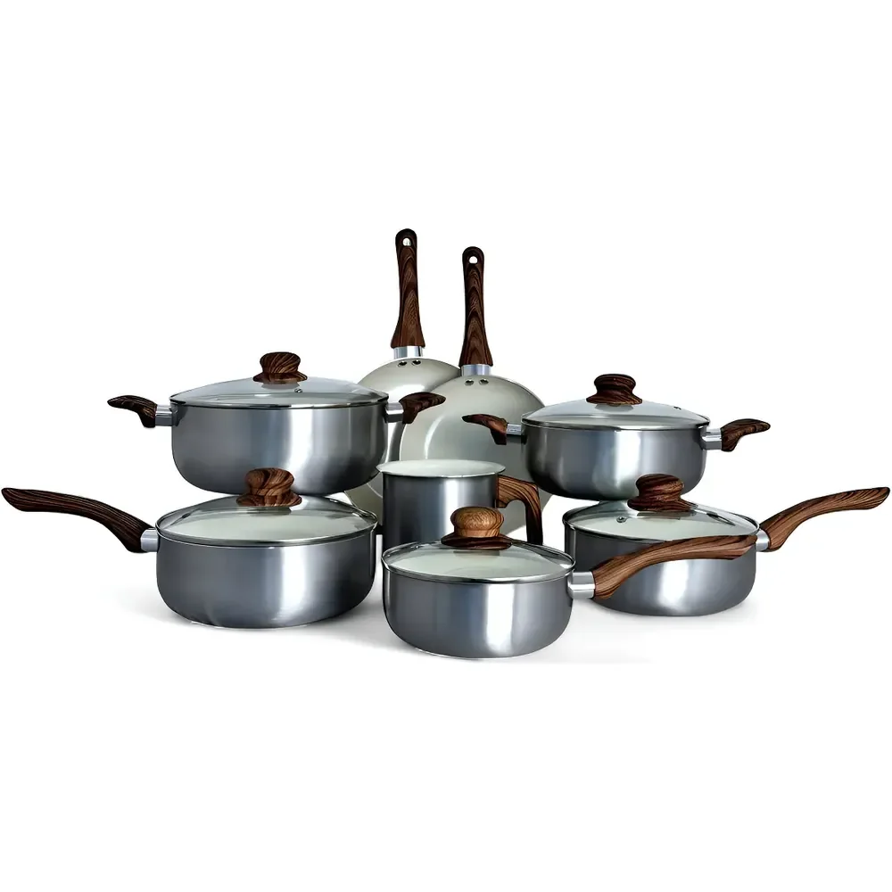 Jogo De Panelas Revestimento Ceramica Antiaderente Cor Cinza