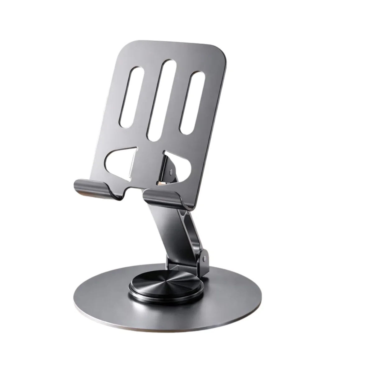 Suporte de Celular de Mesa em Alumínio Premium com Rotação 360°, Ajustável e Dobrável, Base Estável e Antiderrapante, Compatível com iPhone, iPad, Android, Smartphones e Tablets