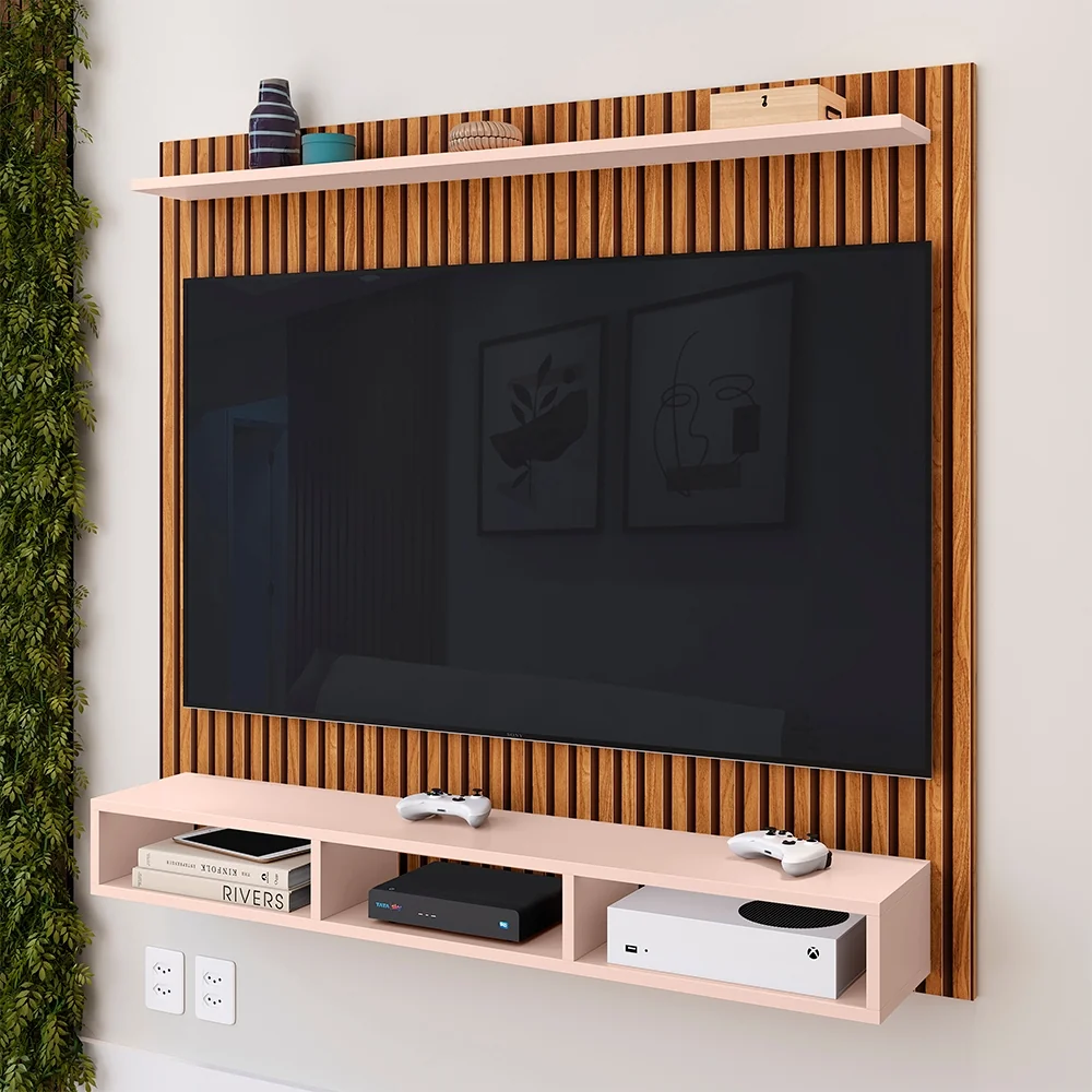 Painel Suspenso Rack Para Sala TV até 50 e 55 Polegadas Prateleira e Nicho Ideal Quarto Estante Home