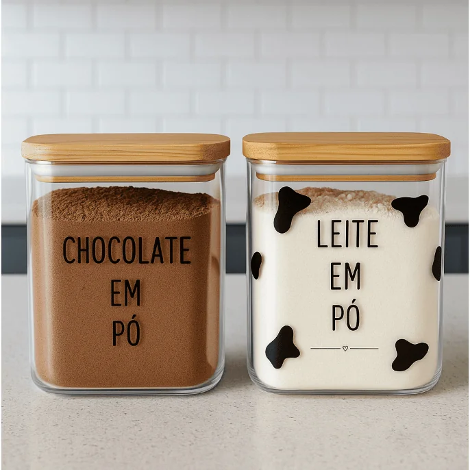Pote Hermético 1,5L c/ Tampa de Bambu – Leite em Pó, Chocolate |  Vedação Total