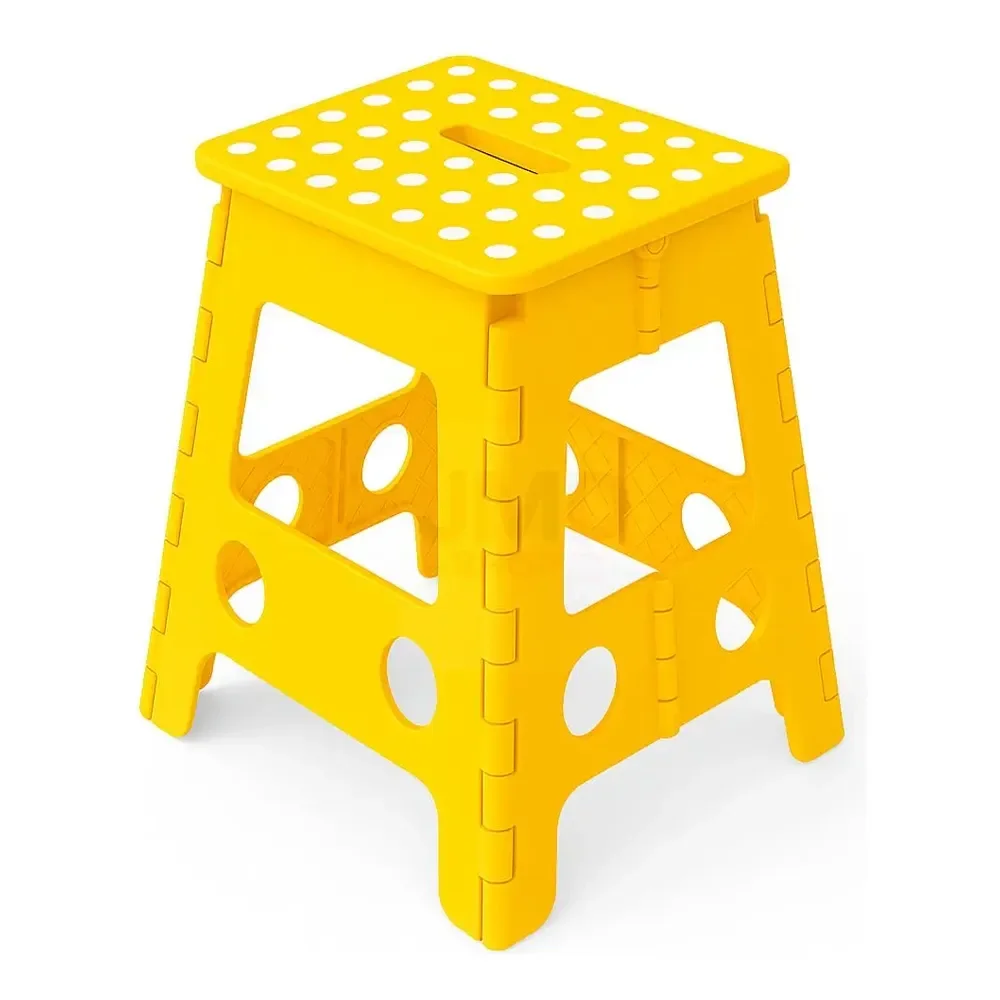 Banqueta Dobrável Plástico Reforçado Portátil Uso Doméstico Cor Amarelo