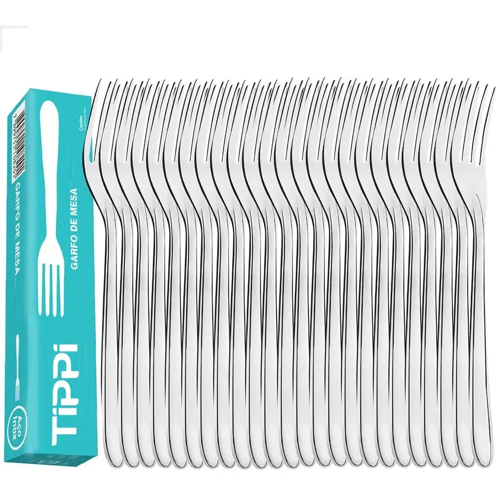 Kit Jogo 24 Peças Garfo De Mesa Aço Inox Faqueiro Jantar Restaurante Buffet Lanchonete Tippi