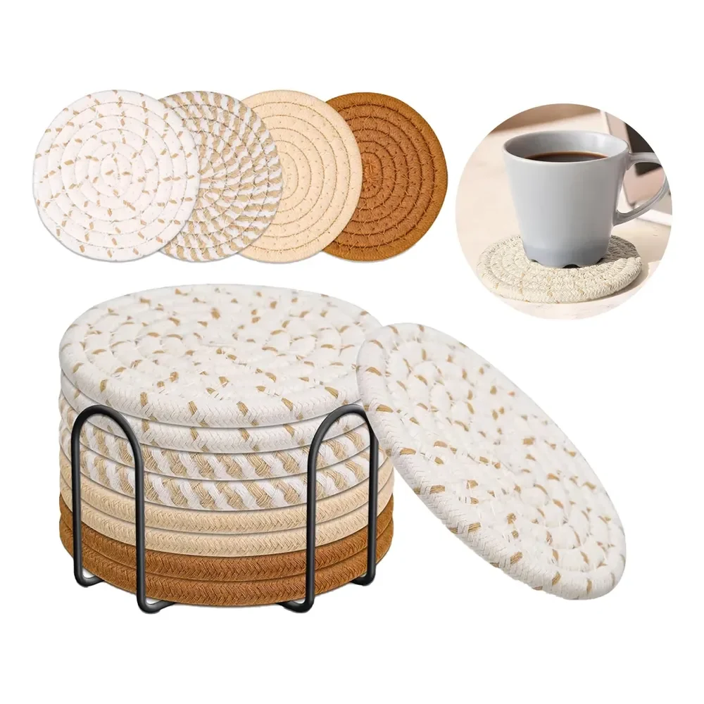Kit 8 Porta Copo Descanso Redondo Bolacha Mesa Posta Boho Listras Colorido