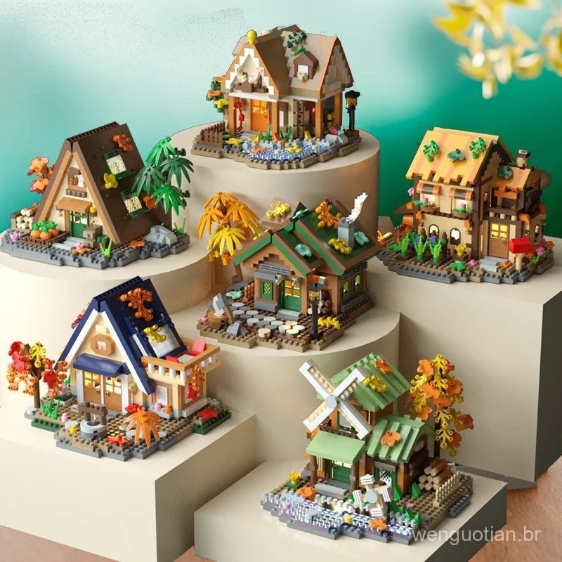 Compatível com blocos de construção de casas de madeira LEGO Forest, blocos de construção de cenas de rua, moinho de ven