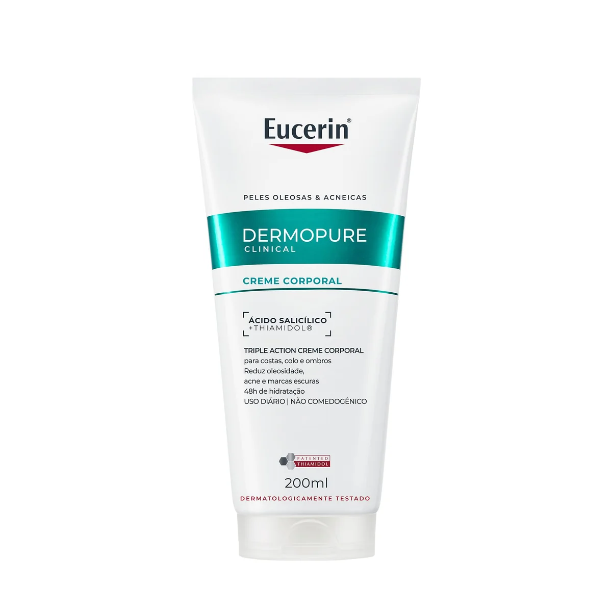 EUCERIN Creme Corporal AntiAcne Dermo Pure Efeito Triplo 200ml, AntiOleosidade, AntiManchas, Thiamidol, Peles Oleosas