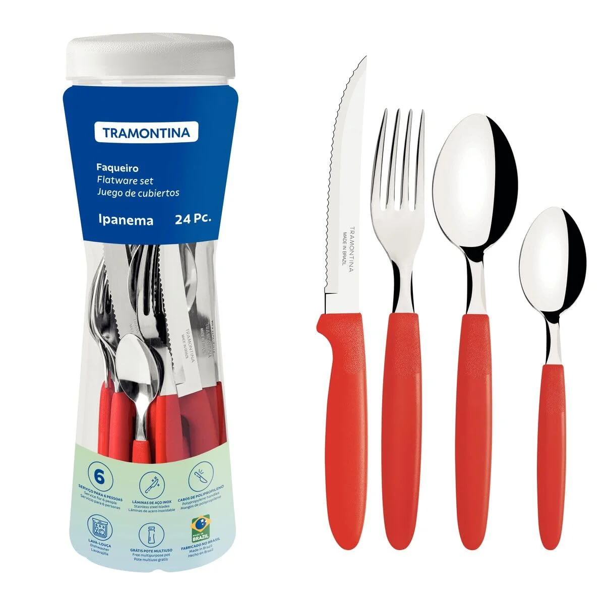 Faqueiro Ipanema, Tramontina, Vermelho, 24 Peças