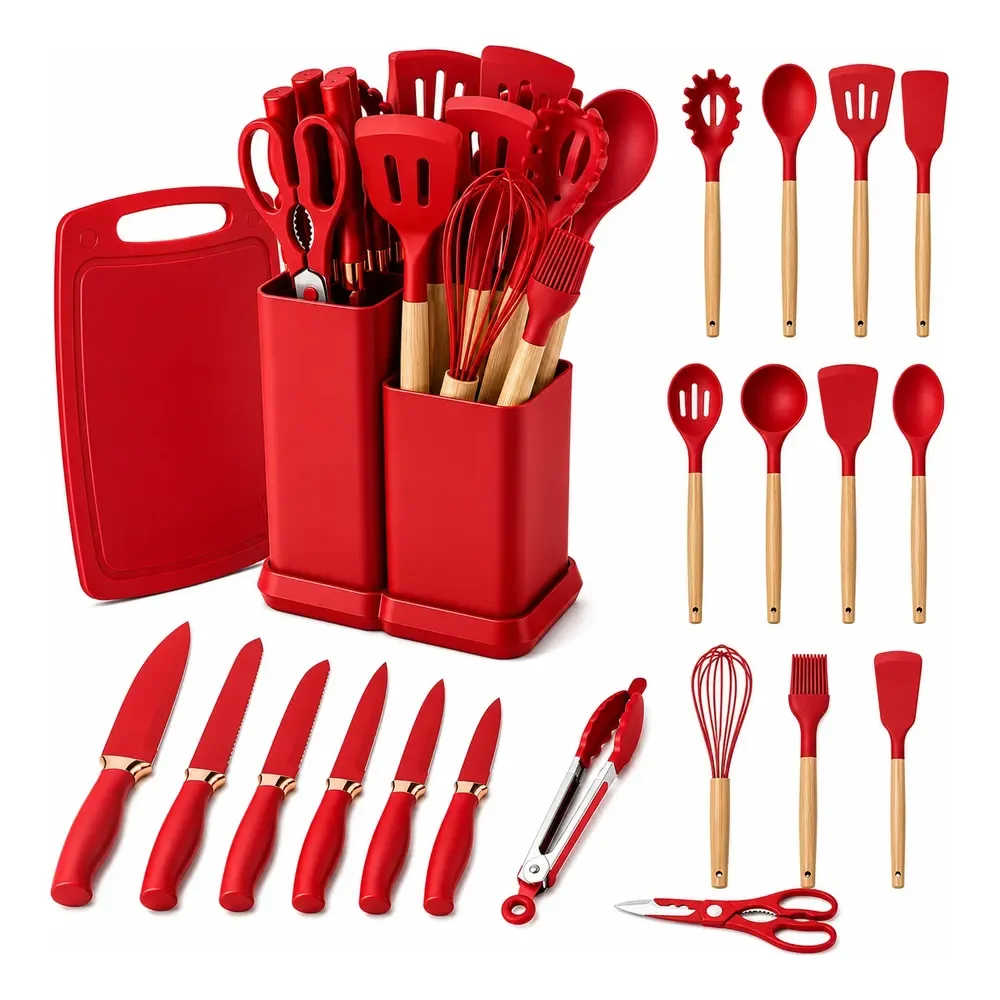 Kit Utensílios Jogo 19 Peças Conjunto Em Silicone De Cozinha