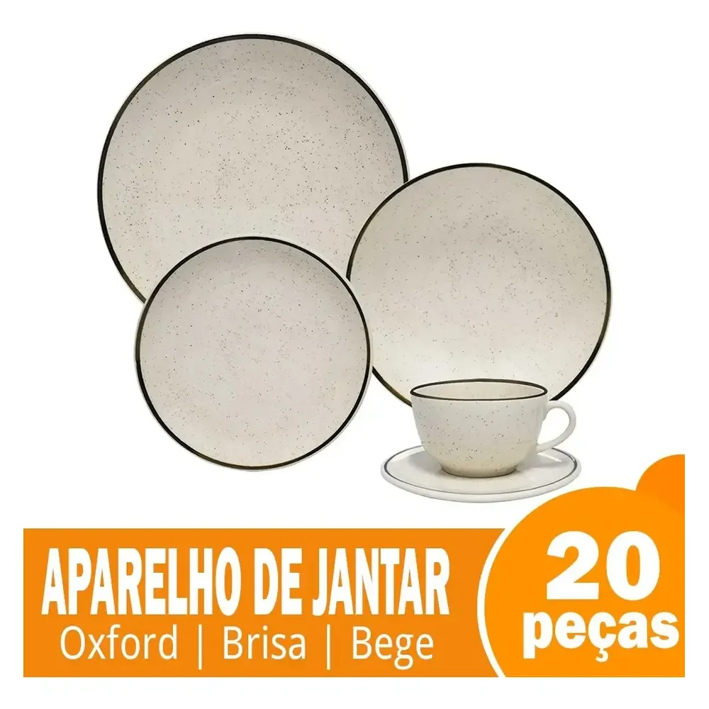 Aparelho De Jantar/chá Oxford Brisa | Cerâmica, 20 Peças, Be Bege