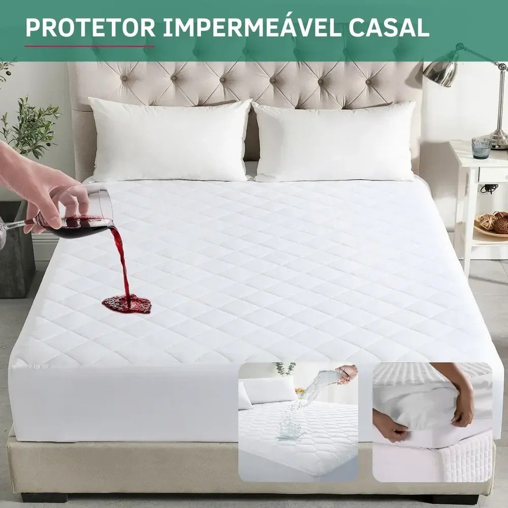 Protetor De Colchão Impermeável Casal Matelado Antialérgico Antiácaro Resistente A Líquidos Toque Macio Branco