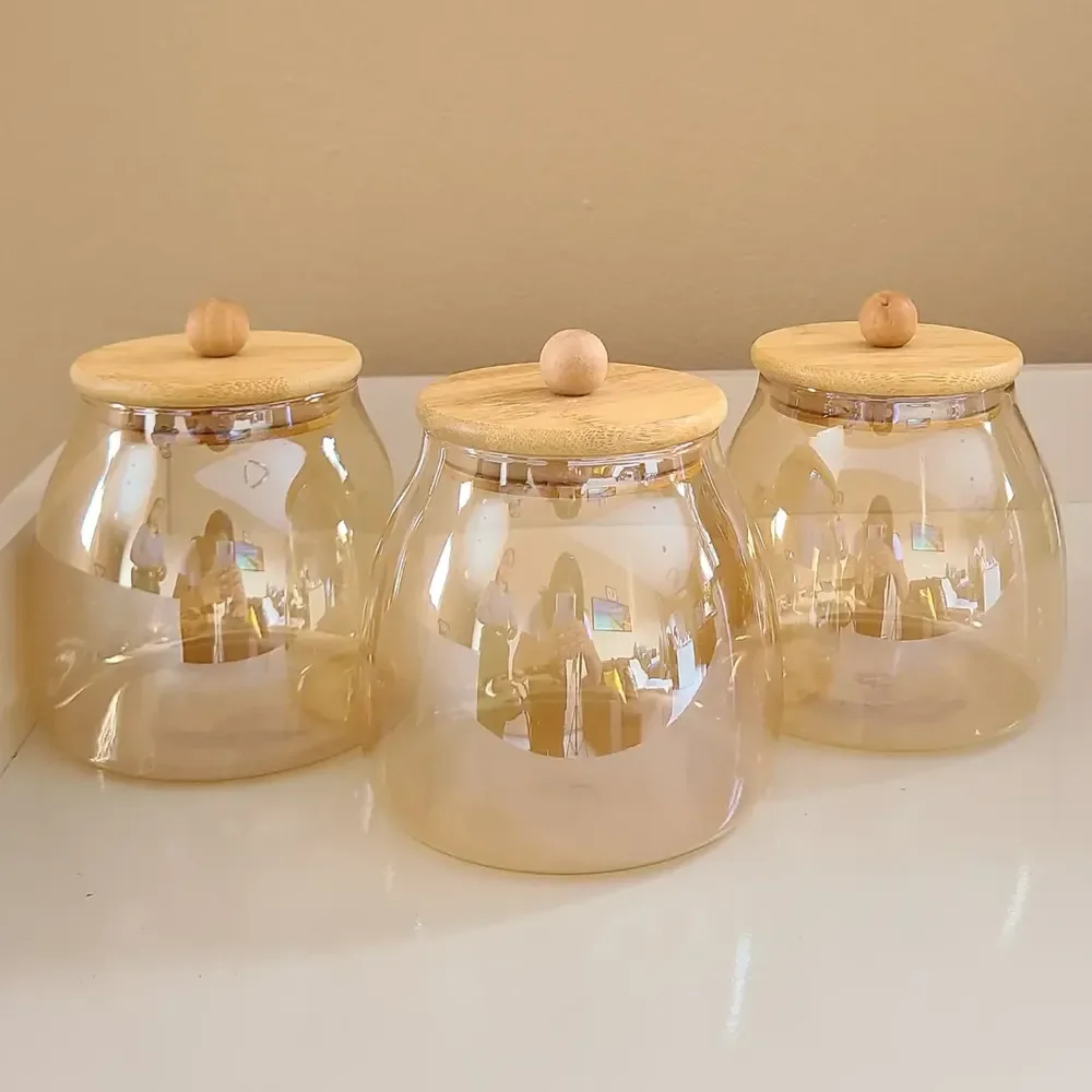 Kit Pote Vidro Âmbar Decorativo Bolinha 750ml Porta Temperos 3 Unidades
