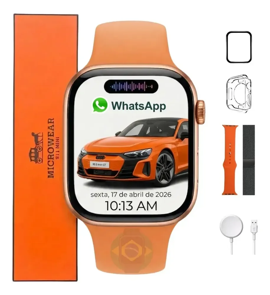 Relógio Smartwatch S11 Mini Serie 11 42mm Gps Nfc Wpp 2026 Caixa Laranja Especial