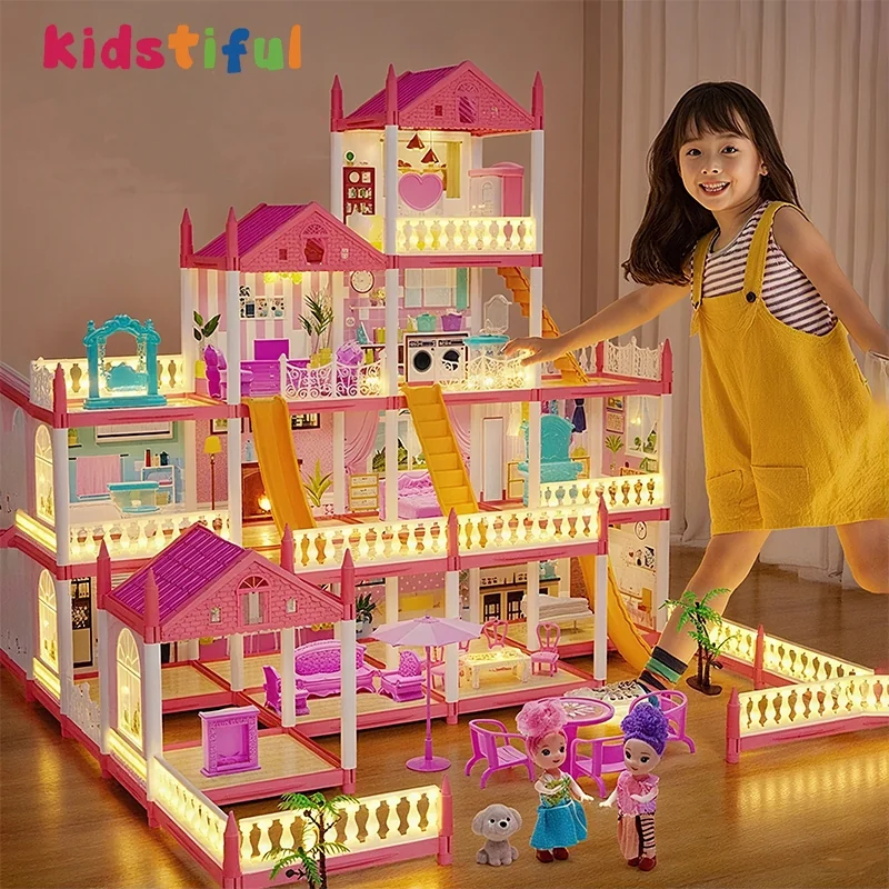 Brinquedo Casa De Boneca Com Luz LED Presente Para Menina