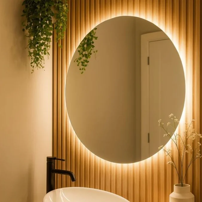 Espelho Redondo com LED Decorativo para Banheiro Lavabo Quarto Sala Iluminado Moderno Premium