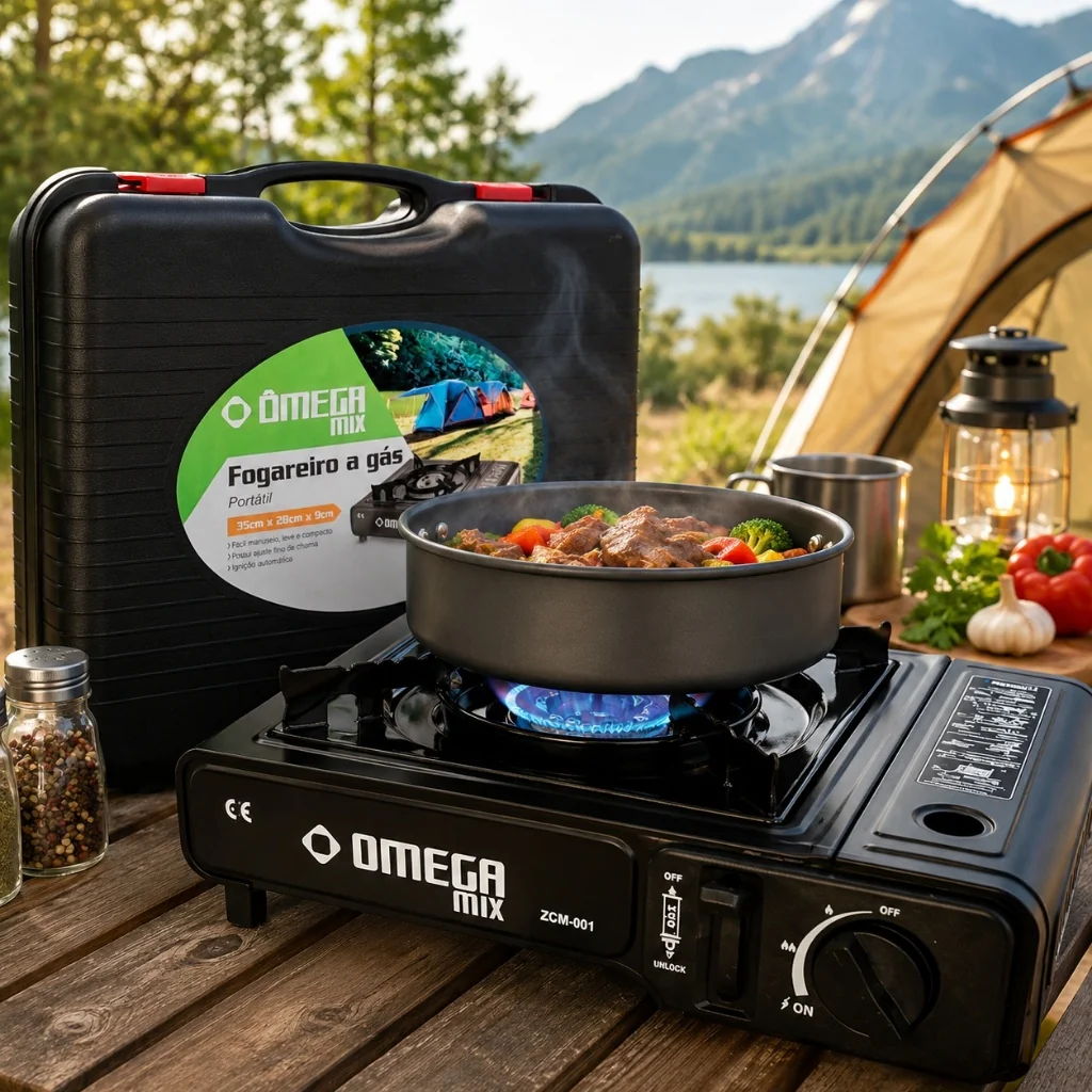 Fogareiro Portátil a Gás Camping com Maleta Fogão Compacto para Pesca Trilha e Viagem