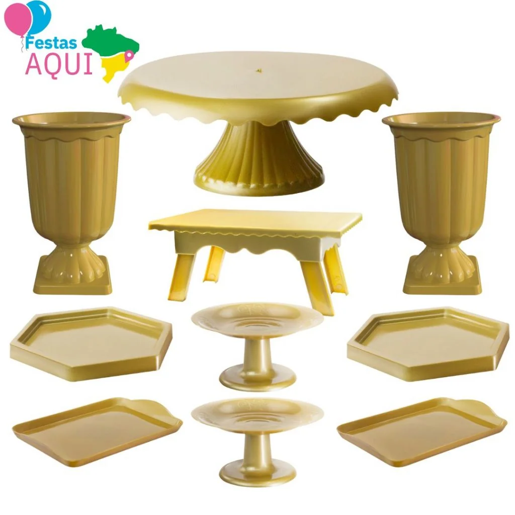 1 Boleira Cake Renda 22, 2 Vaso Grego, 2 Mini Sextavada, 2 Band 20x13, 2 Mini Cake, 1 Mesinha