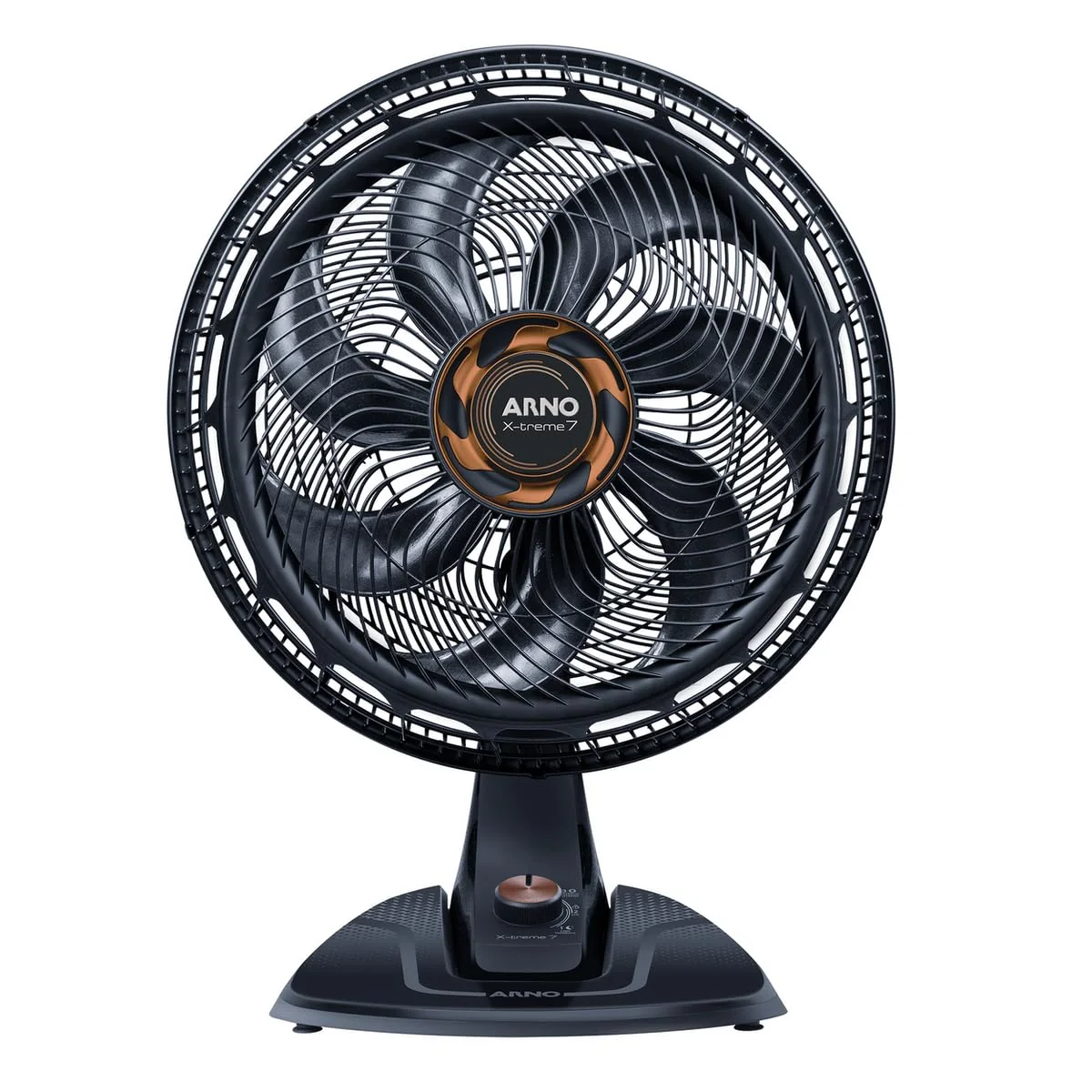 Ventilador de Mesa Arno X-TREME 7 Cinza 40cm VE71, 150W, 7 Pás, 3 Velocidades, Oscilação 80º, Power Zone, Modo Noturno Silencioso, 110V