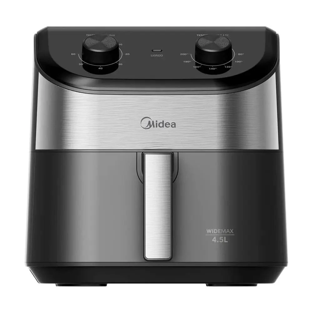 🛍 Fritadeira Midea Air Fryer 4,5L, design de dois botões, ampla faixa de temperatura de 80°C a 200°C, prato antiaderente para vegetais, 1550W, 110V, FWM45P1