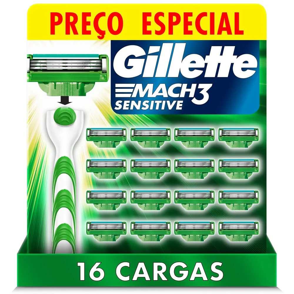 ‼️ Carga para Aparelho de Barbear Gillette Mach3 Sensitive 16 unidades
