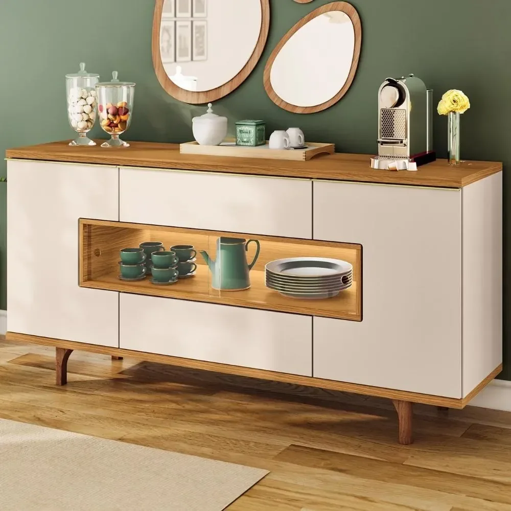 Buffet Aparador 160cm Com Led 3 Portas Murano Off/cinamomo Off/cina