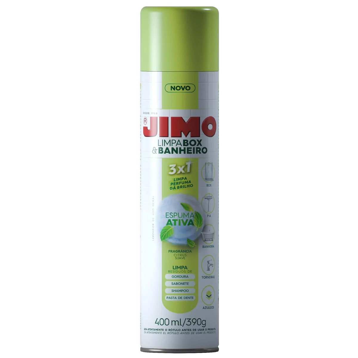 JIMO Limpa Box & Banheiro Limpa Perfuma Dá Brilho Espuma Ativa Aerossol 400ml