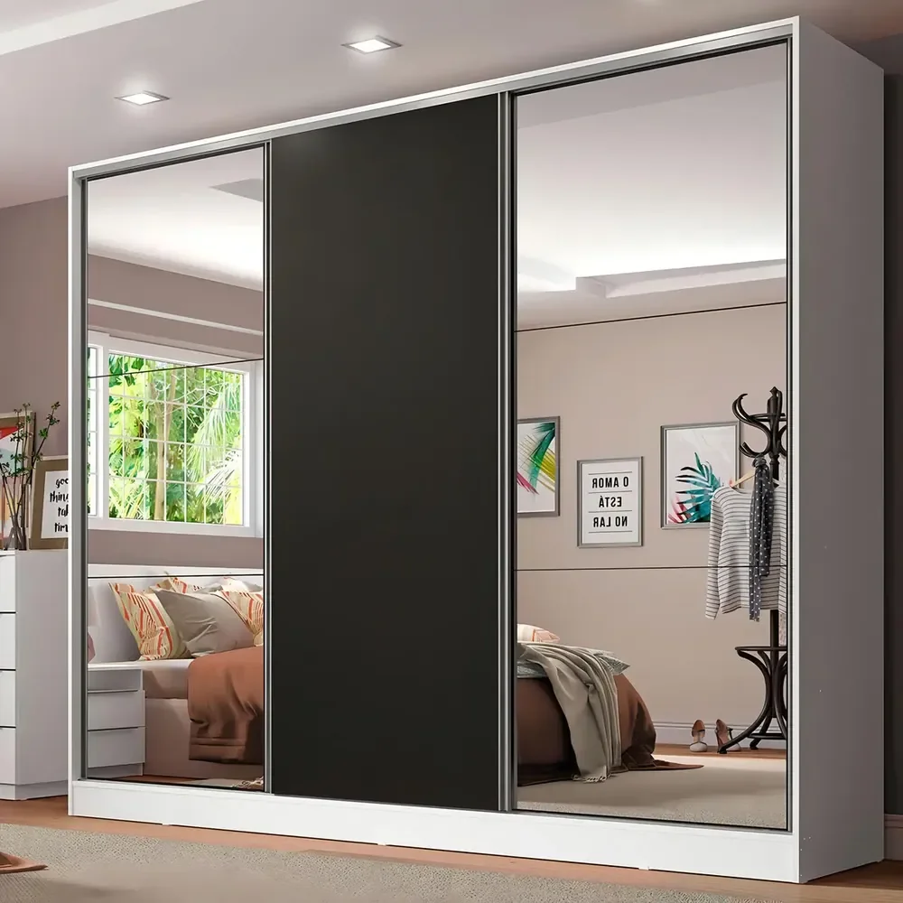 Guarda Roupa Casal Mdf Madesa Royale Correr C Espelhos Bp Cor Branco/preto