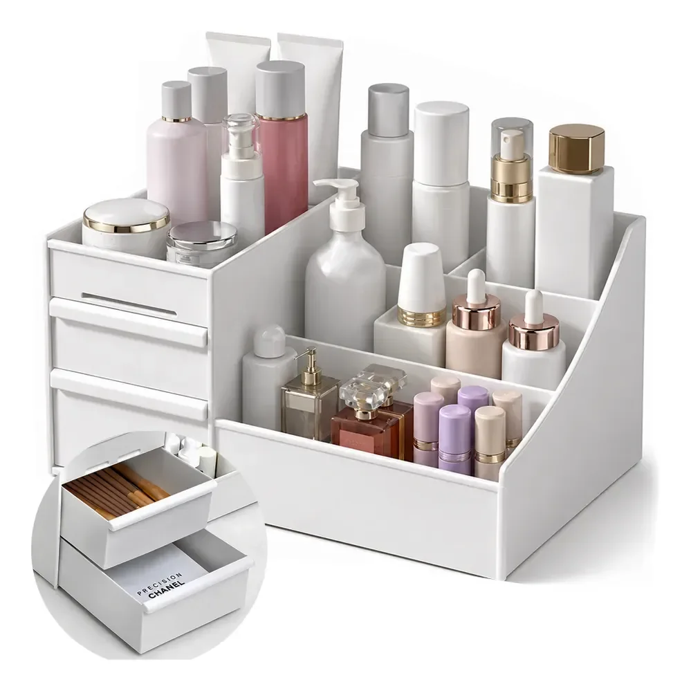 Organizador De Maquiagens Perfumes Cosméticos Com Gaveta Branco
