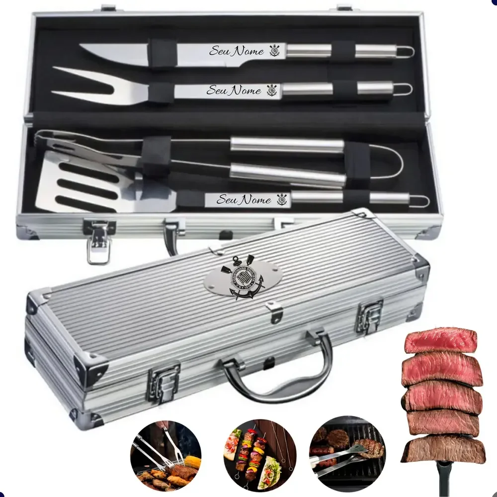 Kit Churrasco 4 Pçs Personalizado Nome Time Logo Nf