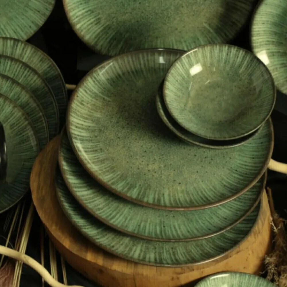 Jogo de Pratos Rasos de Jantar Tunisia Verde 29cm -  Cerâmica Alleanza