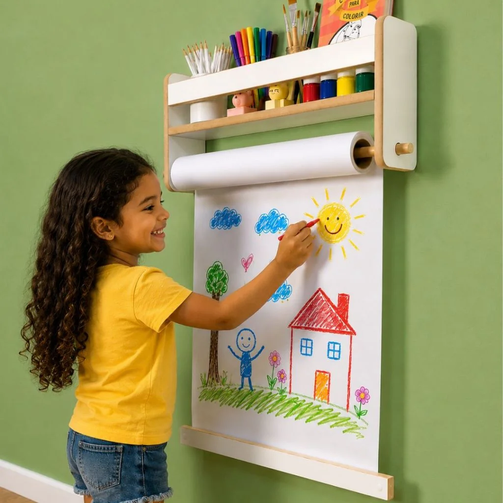 Lousa Infantil de Parede com Bobina de Papel para Desenho e Pintura