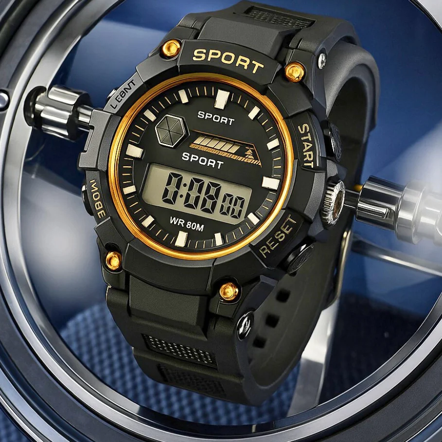 Relógio esportivo Digital Robusto Dourado Masculino Luminoso
