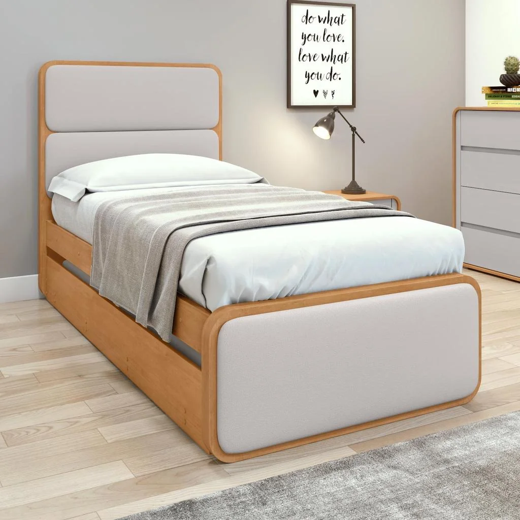 🛍️ Cama Solteiro Easy Like com Cama Auxiliar Tec Corano Bege/Amêndoa Clean