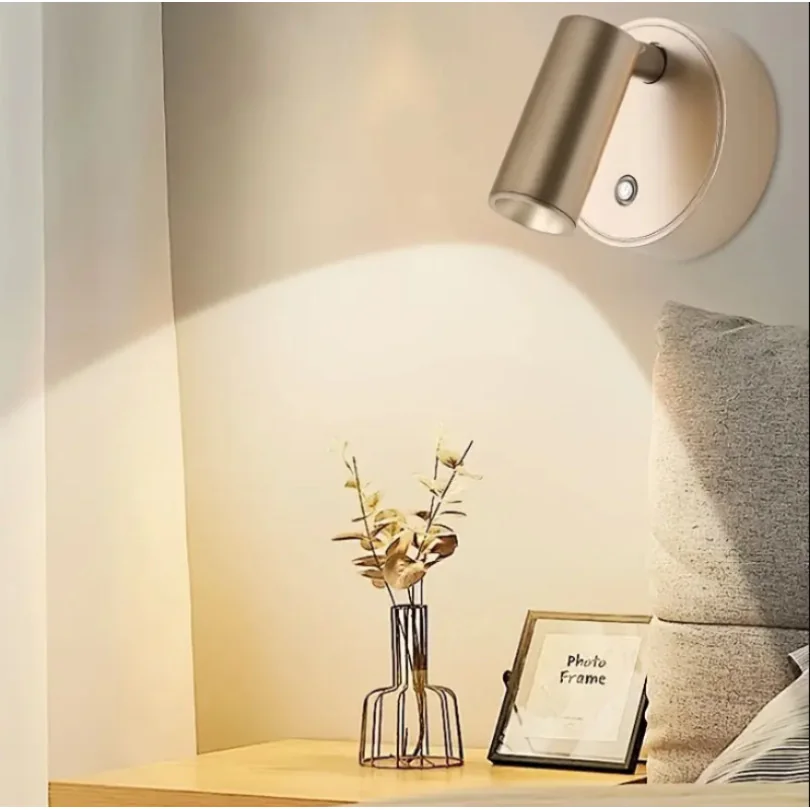 Luminária de Parede Sem Fio com Bateria Recarregável e Iluminação Regulável para Leitura Noturna