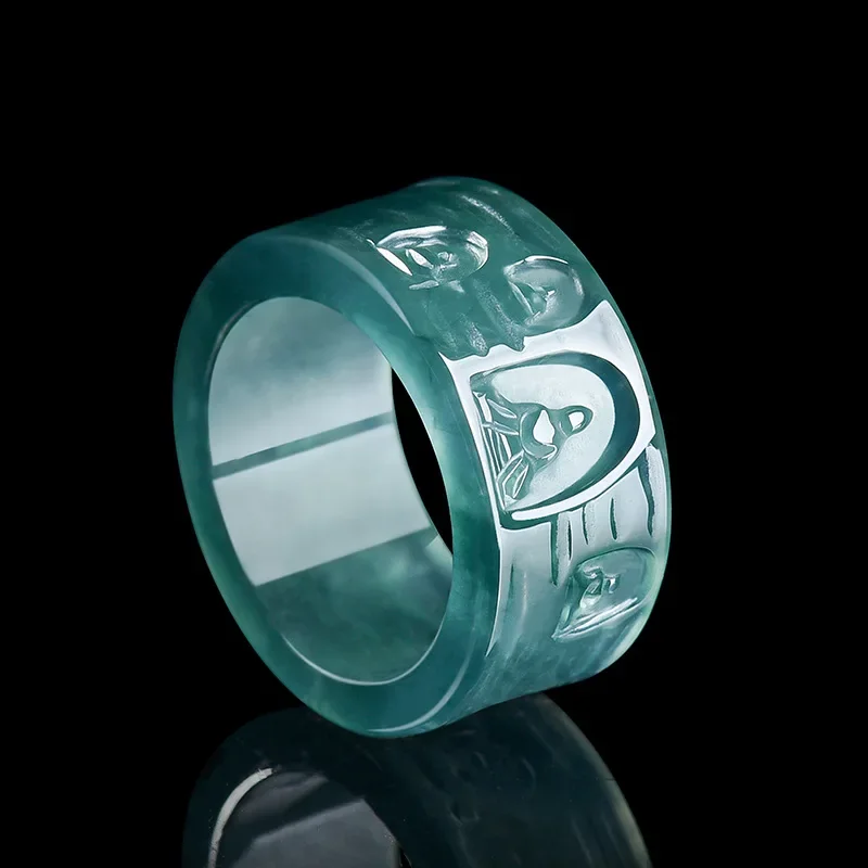 Anel de Buda em Jadeíta Birmanesa Natural, Joia de Designer de Luxo com Pedra Preciosa, Amuleto de Moda Esculpido em Jade Genuíno, Presentes para Mulheres
