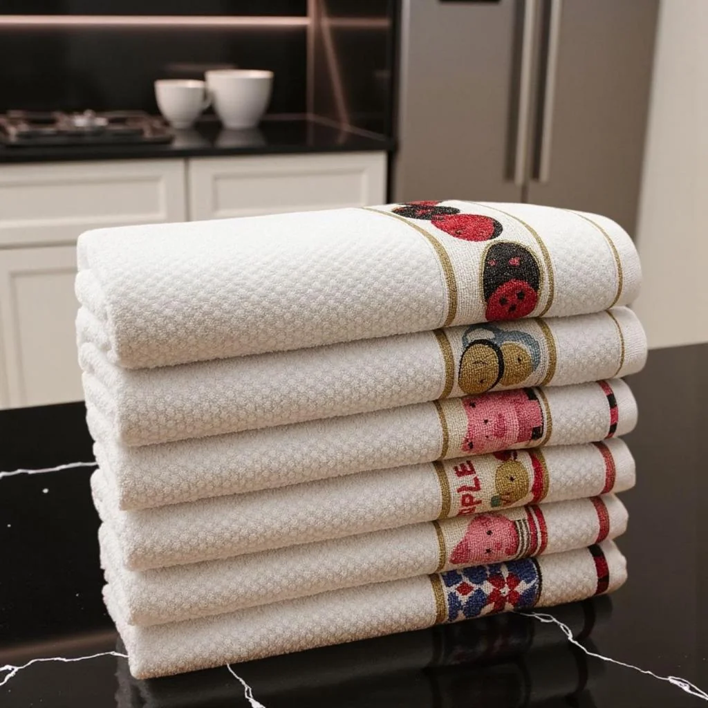 Kit 5 Panos de Prato Copa 40x65 Jacquard Atoalhado Toalha De Cozinha