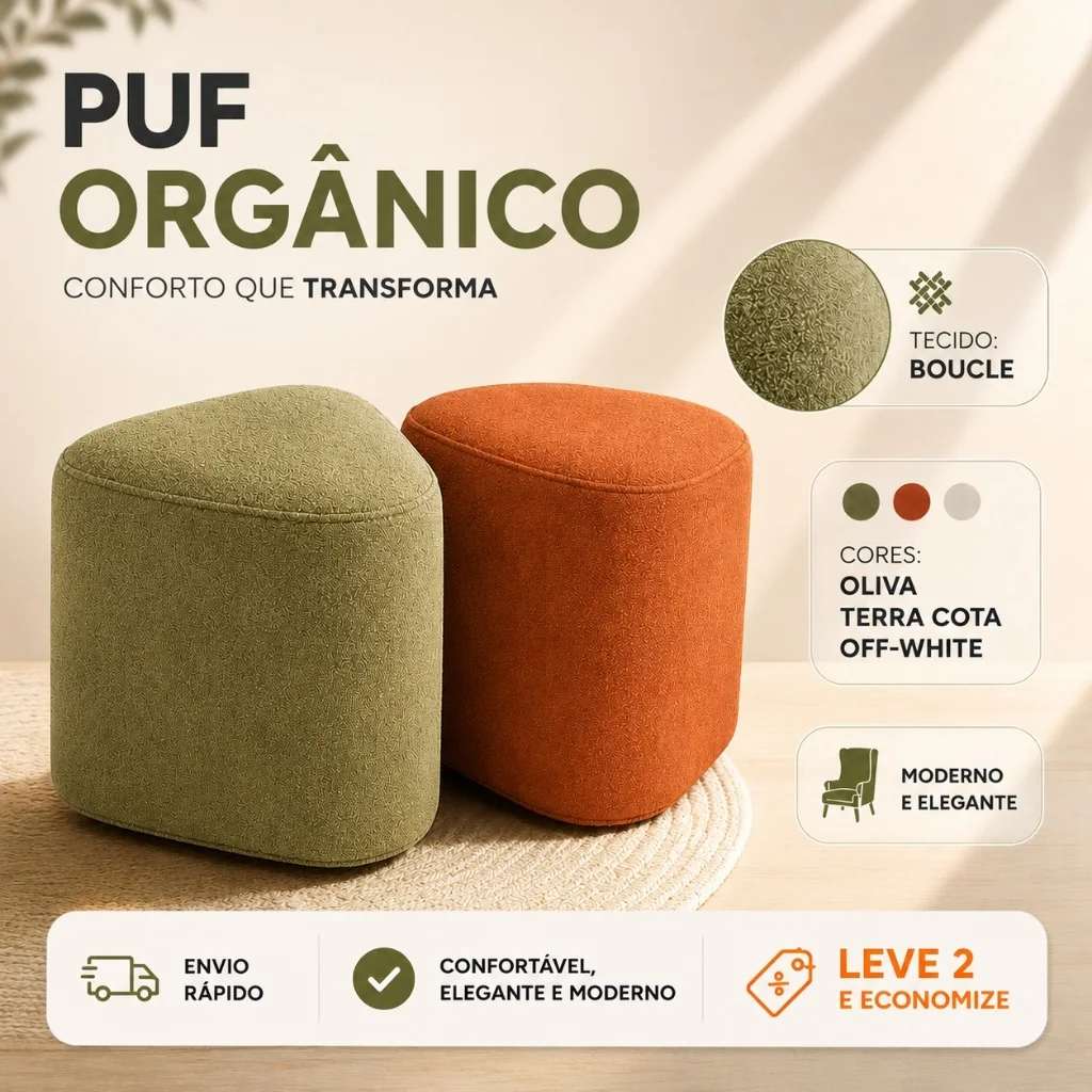 Kit 02 Puff Orgânico Geométrico Decorativo Boucle Sala Estar Design Moderno Luxo Elegante Puf Pufe