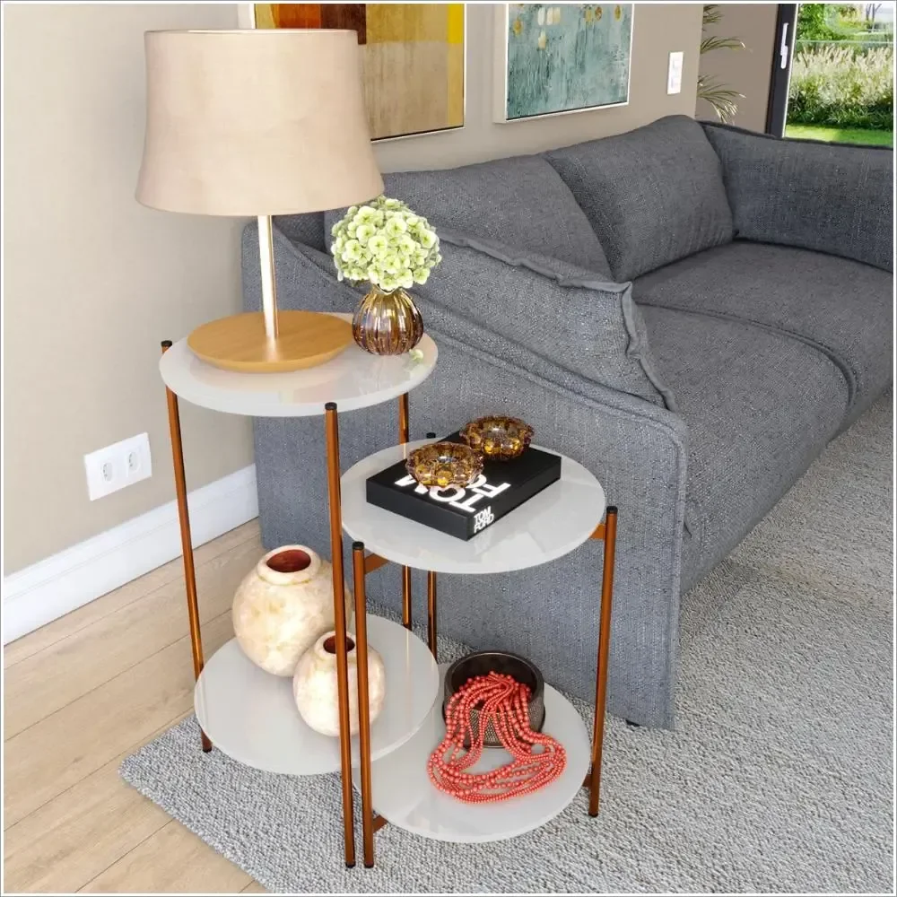 Conjunto De Mesa Lunis Off White Com Pés De Ferro Bronze Ofertamo