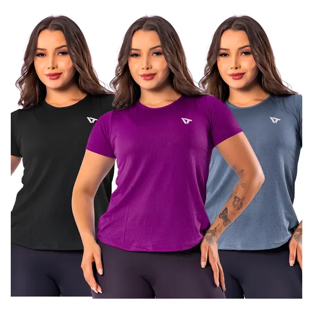 Kit 3 Blusa Feminina Academia Fitness Dryfit Camiseta Treino