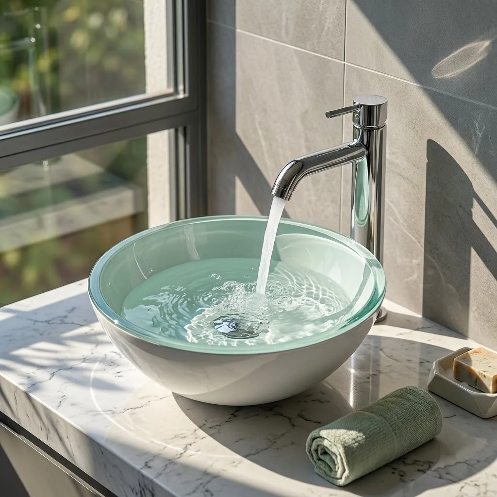 Cuba Redonda de Vidro Temperado Para Banheiro Lavabo Lavatório Em Cores Brilhante e Matte 35cm