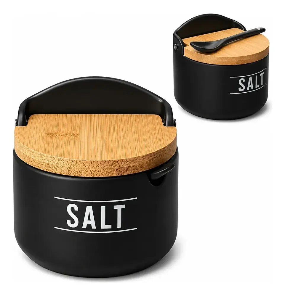 Saleiro Manhattan Em Bambu/porcelana Preta 290ml - Hauskraft