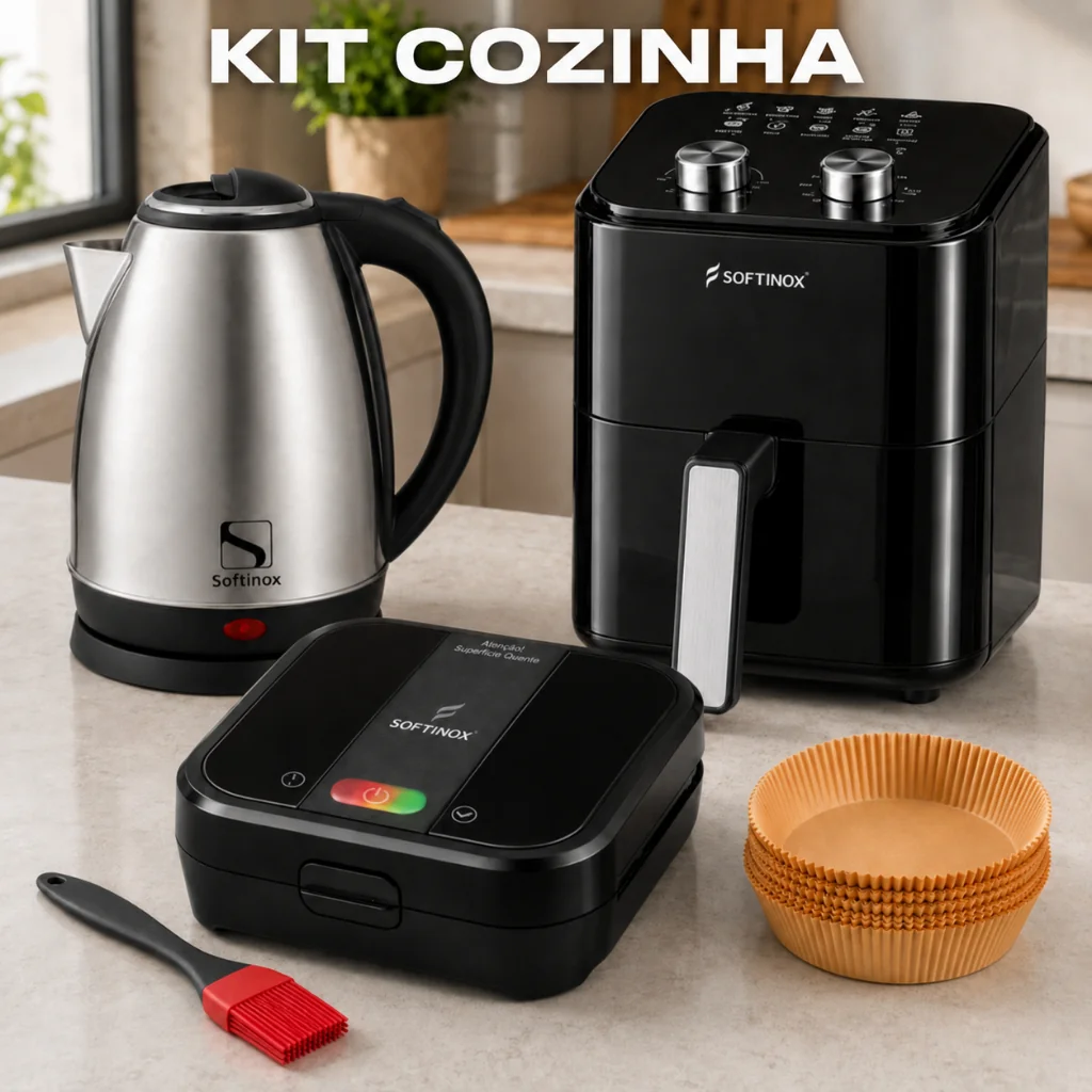 Kit Cozinha Air Fryer Fritadeira Elétrica 4,2L Chaleira Elétrica 1,8L Sanduicheira Grill 127V/220V