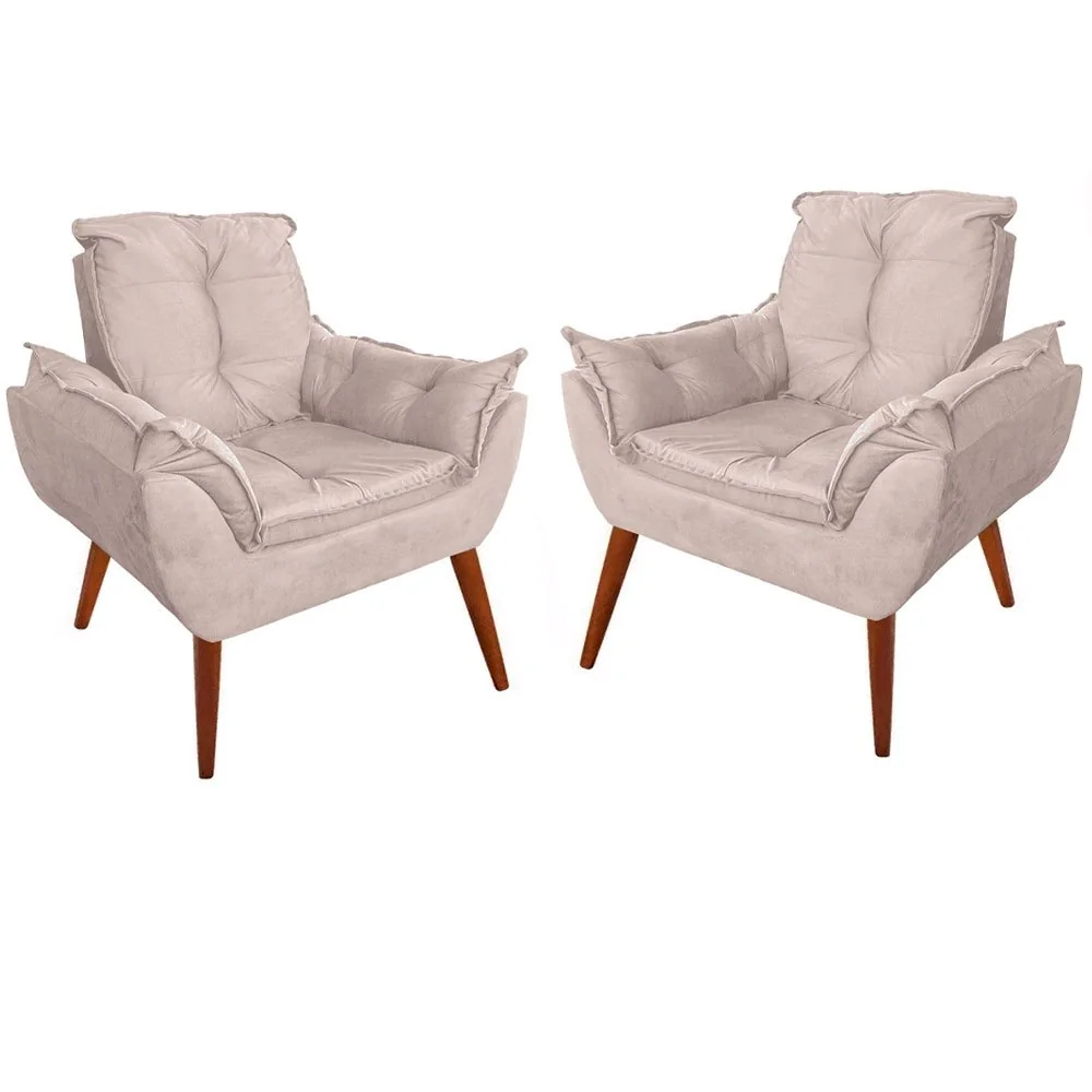 Kit 02 Poltrona Opala Decorativa Sala Quarta Suede Premium Várias Cores Para Amamentação, Recepção