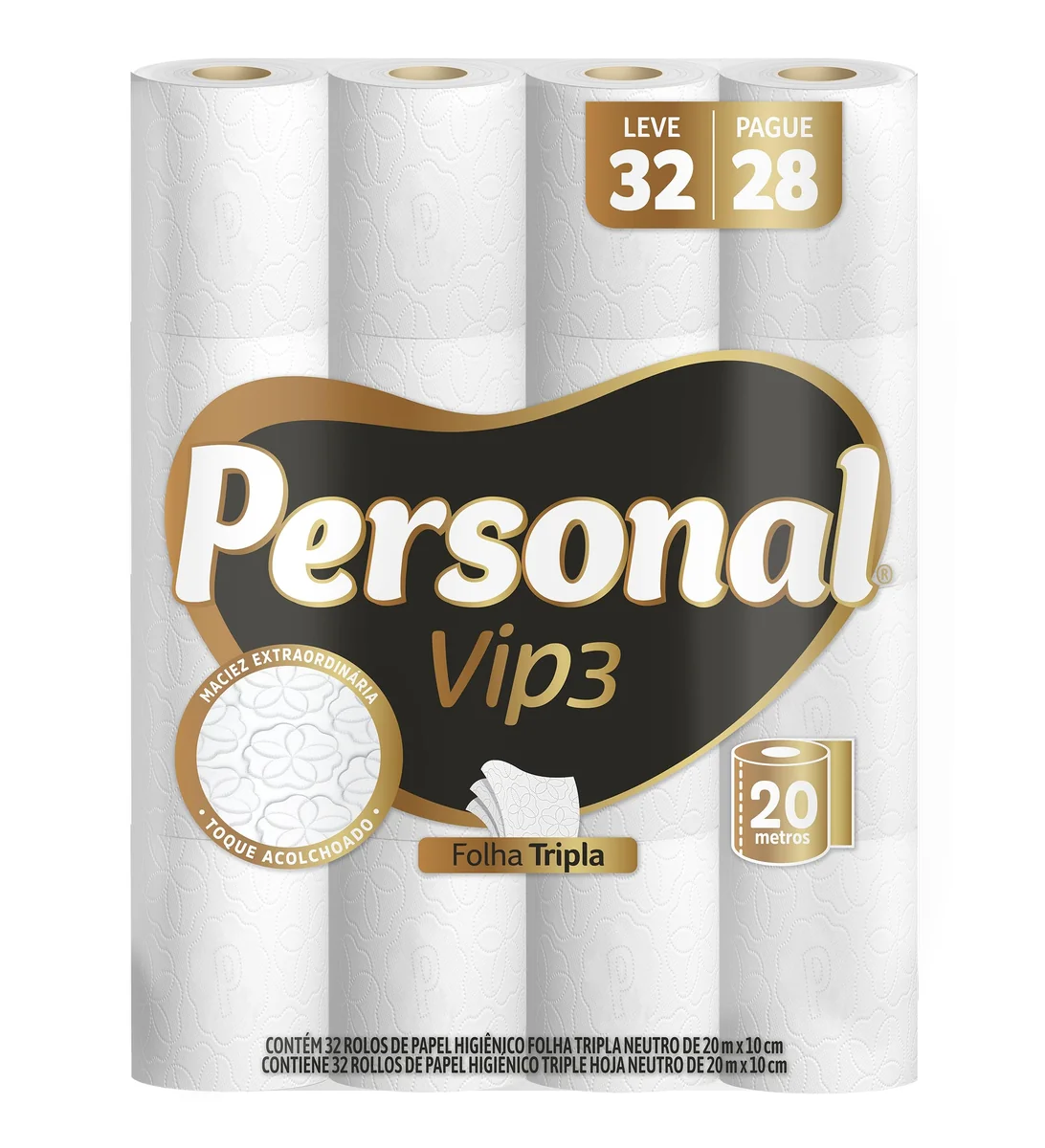 Personal Papel Higiênico Vip Folha Tripla 32 Rolos De 20M