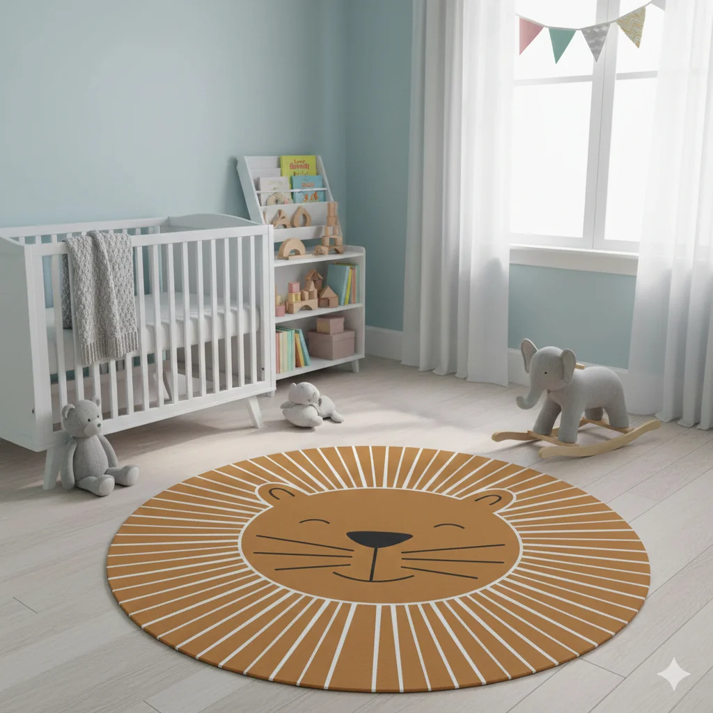 Tapete Infantil Decorativo, Redondo, 1,20m - Leão Safari