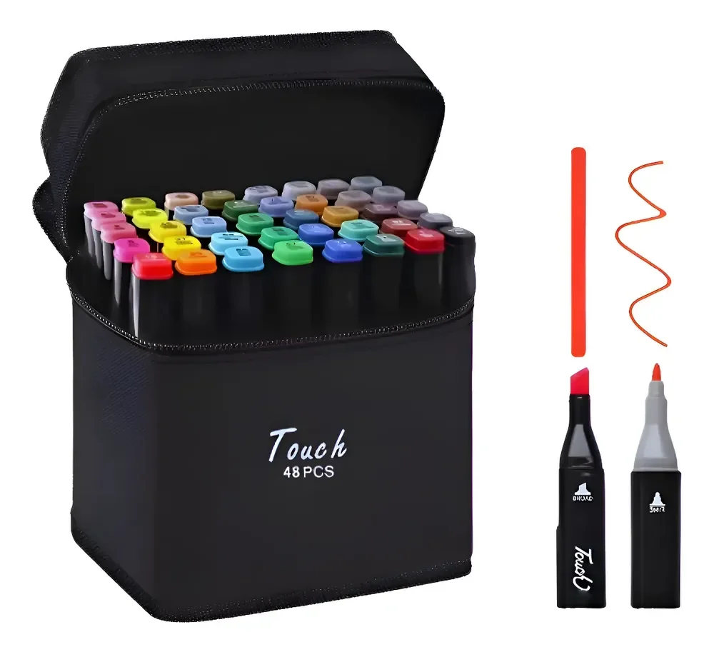 Estojo Canetas 48pcs Escolar Ponta Dupla Marcador Colorir Colorido