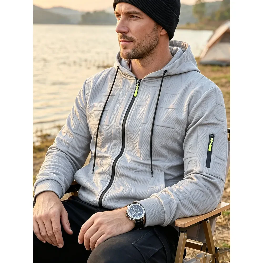 Jaqueta Masculina Acolchoada Com Capuz Zíper E Bolsos Gray 2xl