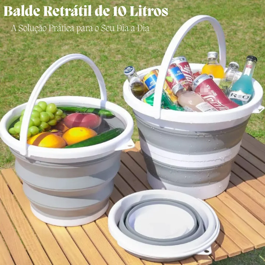 Balde Dobrável Retrátil Fléxivel de Silicone 10 litros com Alça