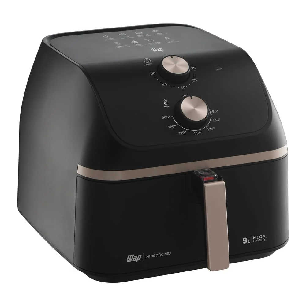 Wap Fritadeira Air Fryer Mega Family 9 Litros Com Cesto Amplo E Circulação De Ar 360°, Timer Sonoro 1900w 127v