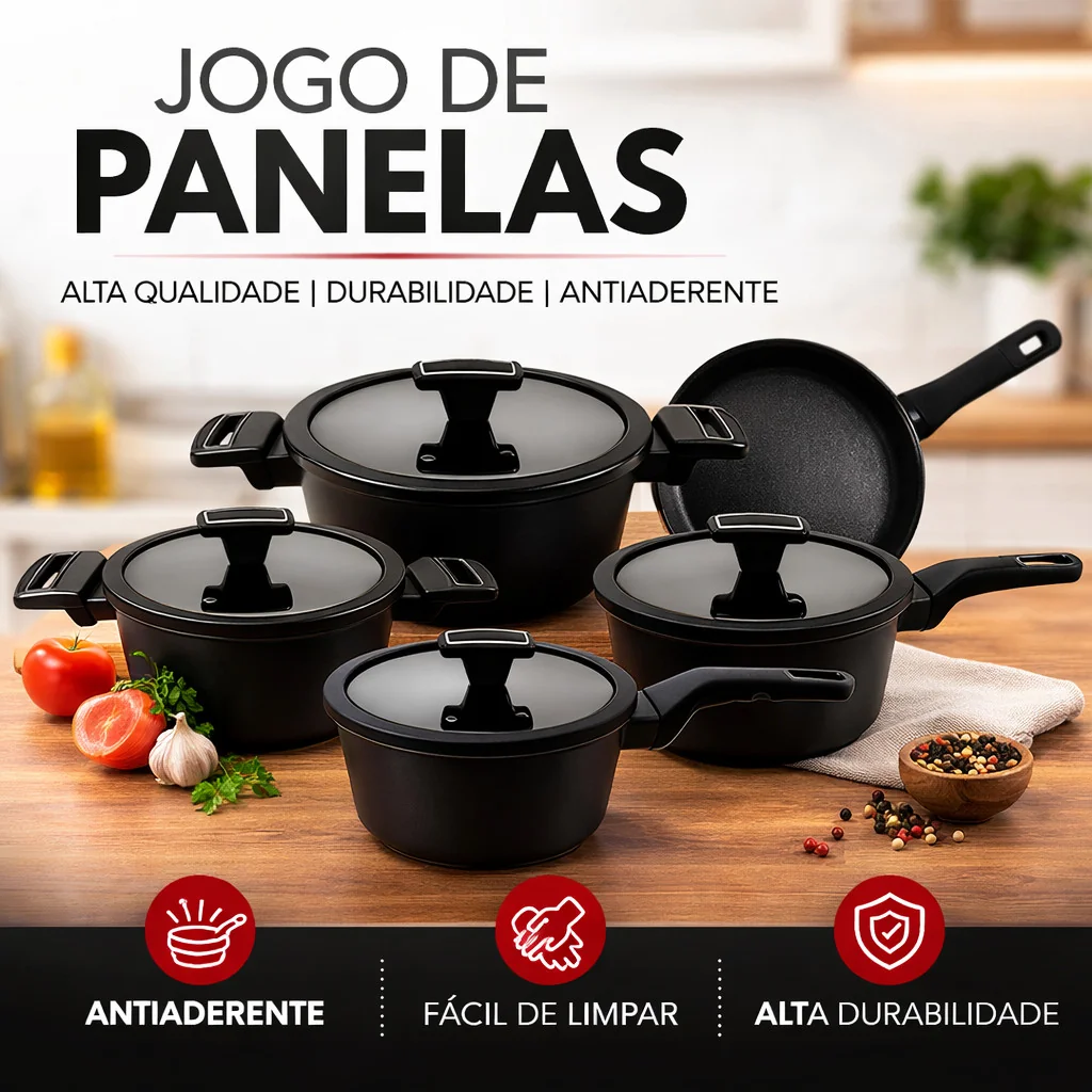 Jogo 5 Peças de Panelas Hauskraft Manhattan Antiaderente Indução e Gás Premium